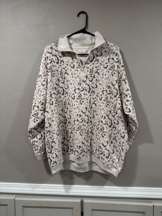aerie Tops - Aerie Women's Half-Zip Leopard Print Pullover Sweater - Cream Taupe